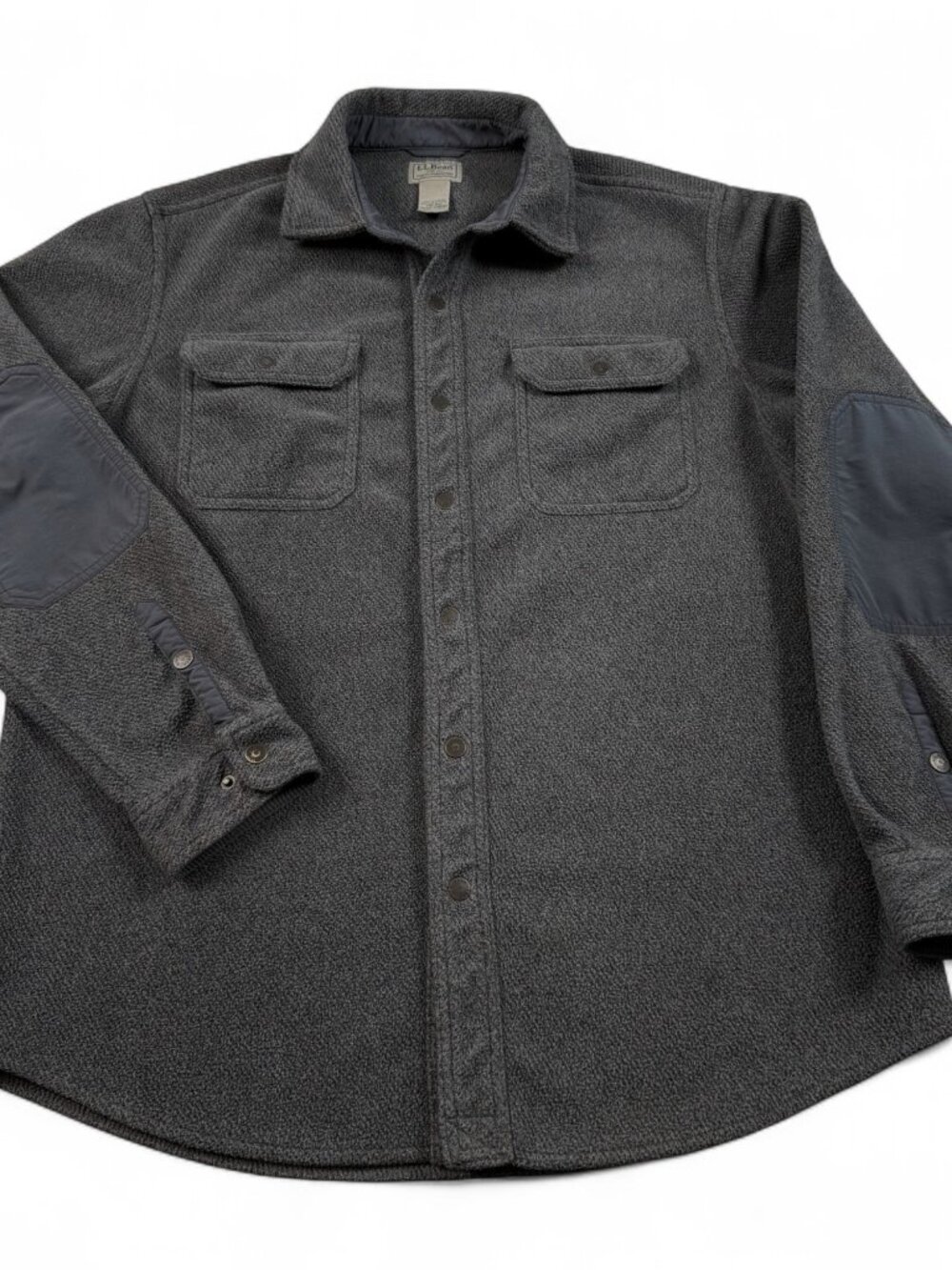 L.L. Bean Men's M Gray Fleece-Lined Shirt Snap-front, Elbow Patches